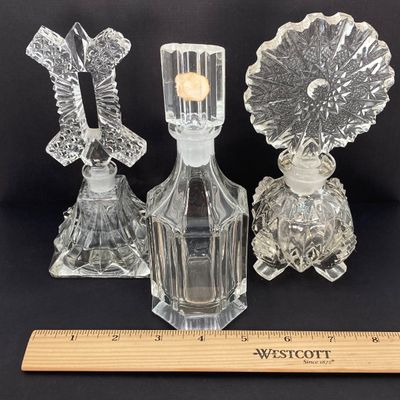 LOT 235: Three Stunning Vintage Glass / Crystal Perfume Bottles with Stoppers
