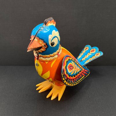 LOT 300: Vintage Toys - Tin / Metal Colorful Bird and Plastic Bird Watch
