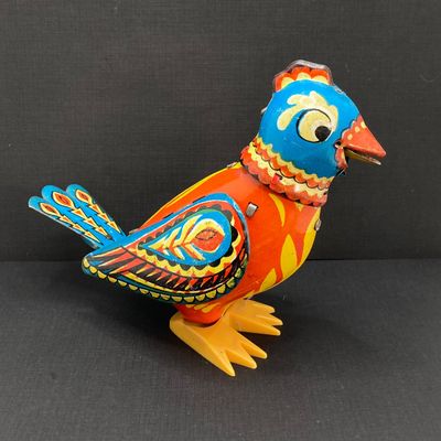 LOT 300: Vintage Toys - Tin / Metal Colorful Bird and Plastic Bird Watch
