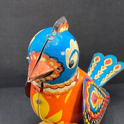 LOT 300: Vintage Toys - Tin / Metal Colorful Bird and Plastic Bird Watch