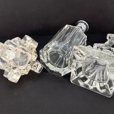 LOT 235: Three Stunning Vintage Glass / Crystal Perfume Bottles with Stoppers