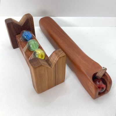 LOT 170: Pair of Wooden Kaleidoscopes w/ base