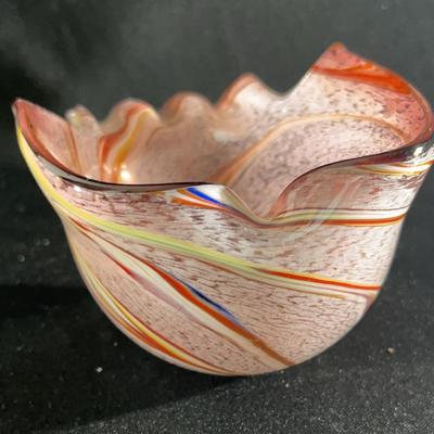 (S154) Vintage Murnao Italian Art Glass Tutti Fruity Hand Blown Bird Figural Bowl Ashtray Dish