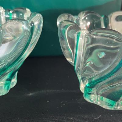 (S163) Mikasa Clear Green Crystal Glass Peppermint Swirl Candy Dish