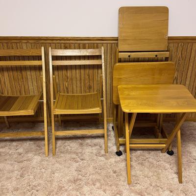 Wooden Folding Chairs & Set Of Portable TV Tables(3)