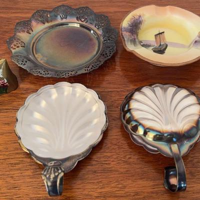 Hand Panited Nippon Ashtray, Silver Plated Oyster Serving Dishes & Other 