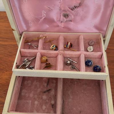 Jewelry Box With Tiny 10K Ring, Possible Other Gold Item 1 With Gemstones, Pilot Cuff Links 