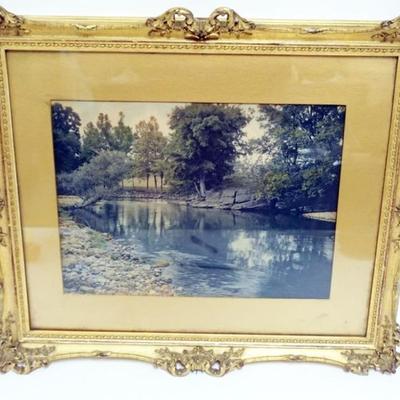 1109	WALLACE NUTTING FRAMED PRINT, APPROXIMATELY 20 IN X 18 IN OVERALL, SOME LOSS TO FRAME
