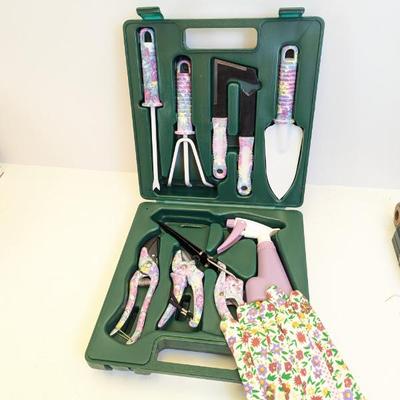 Lot #244 - Lady's 10-Piece Floral Garden Tool Kit in Case
