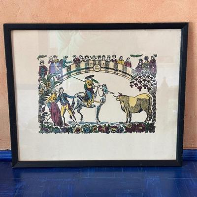 Lot #200 - Vintage Framed Lithograph of a Scene from the Bayeux Tapestry