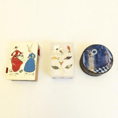 Lot #248 - Vintage Swedish Ceramic Matchbox, White Marble Trinket Box, Chinese Silver-Plated Shard Box.