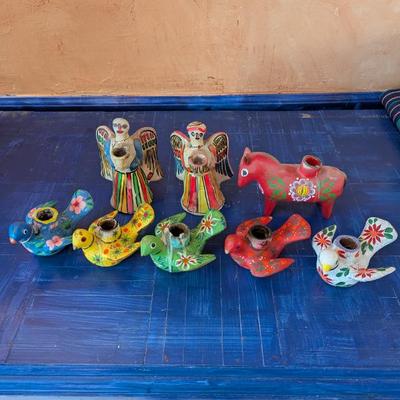 Lot #157 - Mexican Folk Art Candle Holders Lot