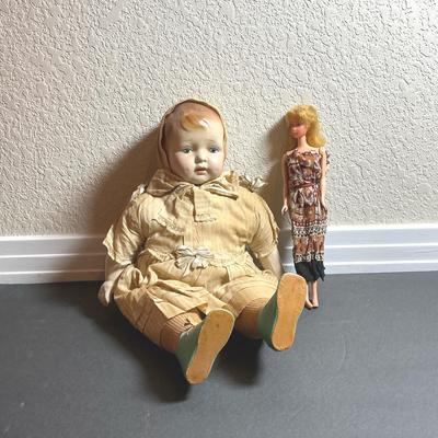 Antique Baby Doll ca 1918 And Barbie Doll ca 1966