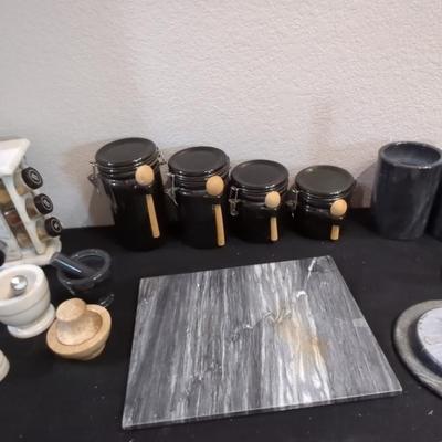 Black & White Stone Kitchen Vessels, Canisters & More