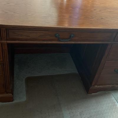 Large Golden Oak Executive Desk, Chair, And File Cabinet 