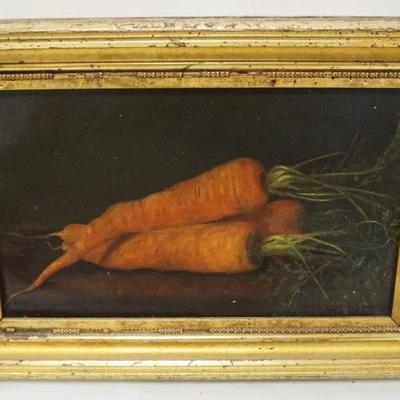 1200	ANTIQUE OIL PAINTING ON CANVAS, IMAGE OF CARROTS, APPROXIMATELY 17 IN X 12 IN
