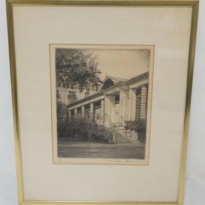 1180	FRAMED & MATTED PRINT OF BUILDING EXTERIOR, ARTIST SIGNED & NUMBERED, APPROXIMATELY 12 IN X 15 IN OVERALL
