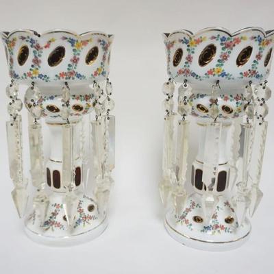 1172	PAIR OF CASED RUBY GLASS LUSTERS, EACH APPROXIMATELY 12 IN HIGH
