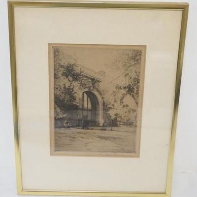 1179	FRAMED & MATTED PRINT OF ARCHED GATEWAY, ARTIST SIGNED, APPROXIMATELY 12 IN X 15 IN OVERALL
