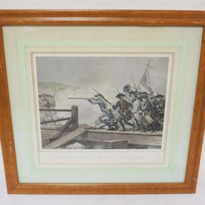 1185	FRAMED & MATTED PRINT *THE STRUGGLE ON CONCORD BRIDGE* APPROXIMATELY 24 IN X 22 IN OVERALL
