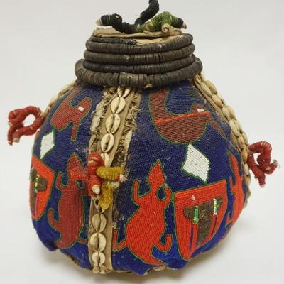 1175	YORUBA BEADED GOURD VESSEL, APPROXIMATELY 14 IN HIGH
