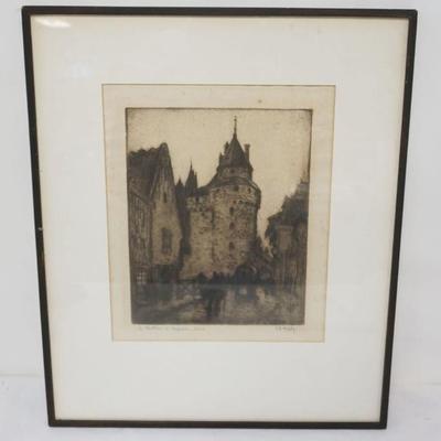 1182	FRAMED & MATTED PRINT OF CASTLE, ARTIST SIGNED, APPROXIMATELY 19 IN X 24 IN OVERALL
