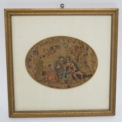 1202	FRAMED & MATTED EMBROIDERED IMAGE OF 2 COUPLES, APPROXIMATELY 9 IN X 9 IN OVERALL

