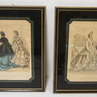 1196	2 FRAMED FRENCH FASHION PRINTS, APPROXIMATELY 11 IN X 13 IN OVERALL
