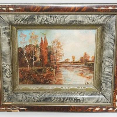 1203	ARTIST SIGNED OIL PAINTING ON BOARD, AUTUMN LANDSCAPE, APPROXIMATELY 12 1/2 IN X 10 1/2 IN
