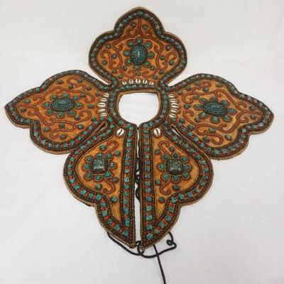 1173	LADAKA SHOULDER SURROUND WESTERN TIBET W/TURQUOISE & CORAL, APPROXIMATELY 33 1/2 IN X 33 1/4 IN
