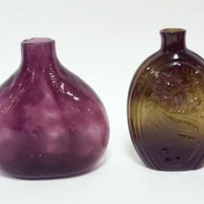 1255	GROUP OF ASSORTED COLORED BLOWN GLASS FLASKS, LARGEST APPROXIMATELY 6 IN

