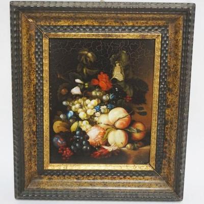 1205	OIL PAINTING ON TIN STILL LIFE, APPROXIMATELY 15 1/4 IN X 17 1/2 IN
