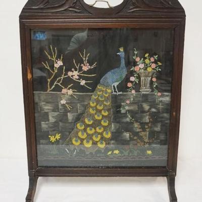 1152	PEACOCK SMALL FIRE SCREEN, PAINTED & BEADED ON CLOTH UNDER GLASS, APPROXIMATELY 23 IN WIDE X 32 IN HIGH
