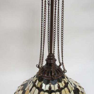 1251	LARGE TIFFANY STLE STAIN GLASS HANGING BELL SHAPED DOME, APPROXIMATELY 23 IN X 40 IN
