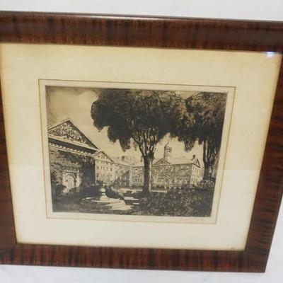 1181	FRAMED & MATTED PRINT OF BUILDING EXTERIOR, ARTIST SIGNED, APPROXIMATELY 21 IN X 24 IN OVERALL
