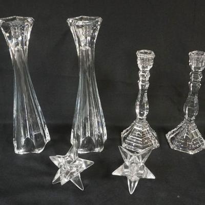 1163	GROUP OF ASSORTED CRYSTAL CANDLESTICKS, CANDLESTICK/VASES & STAR CANDLESTICKS, LARGEST APPROXIMATELY 12 IN HIGH

