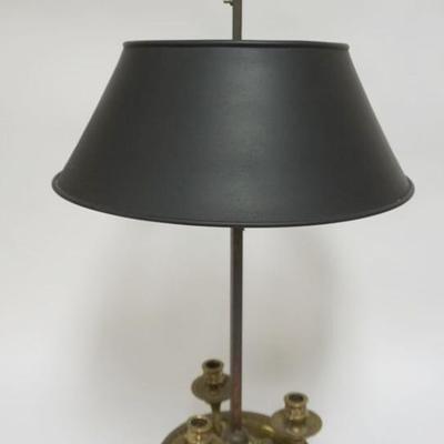 1248	BRASS BOUILLOTTE TABLE LAMP, ADJUSTABLE WITH TIN SHADE, APPROXIMATELY 25 IN H
