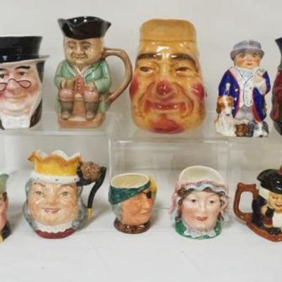1113	GROUP OF ASSORTED ENGLISH TOBY MUGS & MINIATURE PITCHERS INCLUDING BESWICK, SANDLAND, WEDGWOOD, LEONARDO, LARGEST APPROXIMATELY...