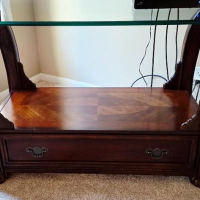 glass top wood console table