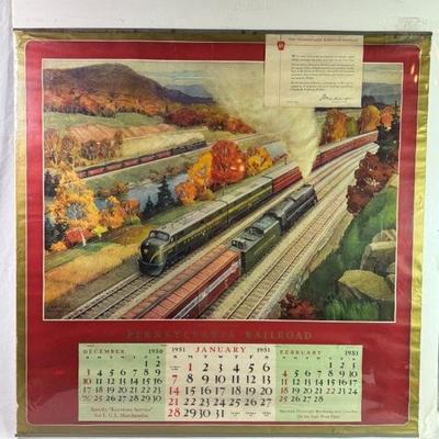 Vintage 1951-52 Pennsylvania Railroad calendar with artwork by Grif Teller, shrink wrapped foam on matte board, preview for condition,...