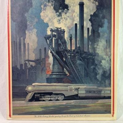 RARE Leslie Ragan (1897-1972) “The 20th Century Limited Speeding Through the Heart of Industrial America” 1943 calendar back, shrink...