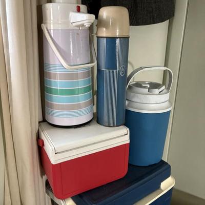 Vintage thermos and coolers