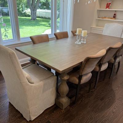 Restoration Hardware 17th Century Monastery rectangular Table in  Dining Table in Antiqued Grey Oak with 8 Dining Chairs