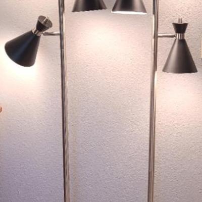 Bold Black & Brushed Chrome Floor Lamps - Pair