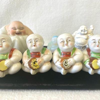 Vintage Ceramic Chinese Buddha Salt And Pepper Shaker Lot 