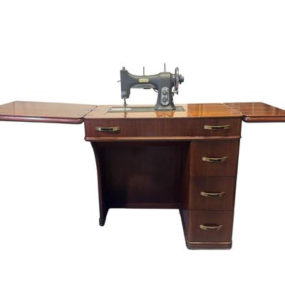 White Rotary Sewing Machine in Art Deco Cabinet