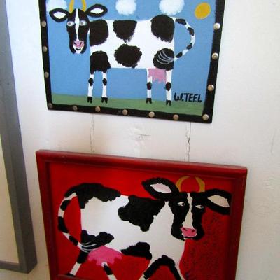 Folk art cows by W. Teel