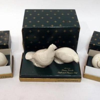 1157	LENOX CHINA SALT & PEPPER SHAKERS *GAME BIRDS* & *ESCARGOT* 3 SETS TOTAL
