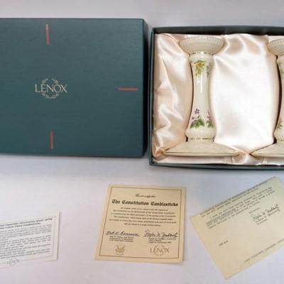 1149	LENOX CHINA *THE CONSTITUTION CANDLESTICKS* EACH APPROXIMATELY 7 1/2 IN HIGH
