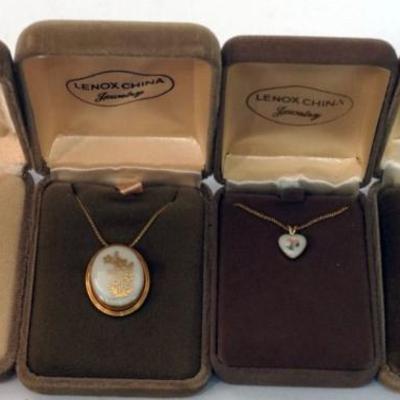 1123	LENOX CHINA JEWELRY INCLUDING 4 NECKLACES,  14K GOLD FILLED

